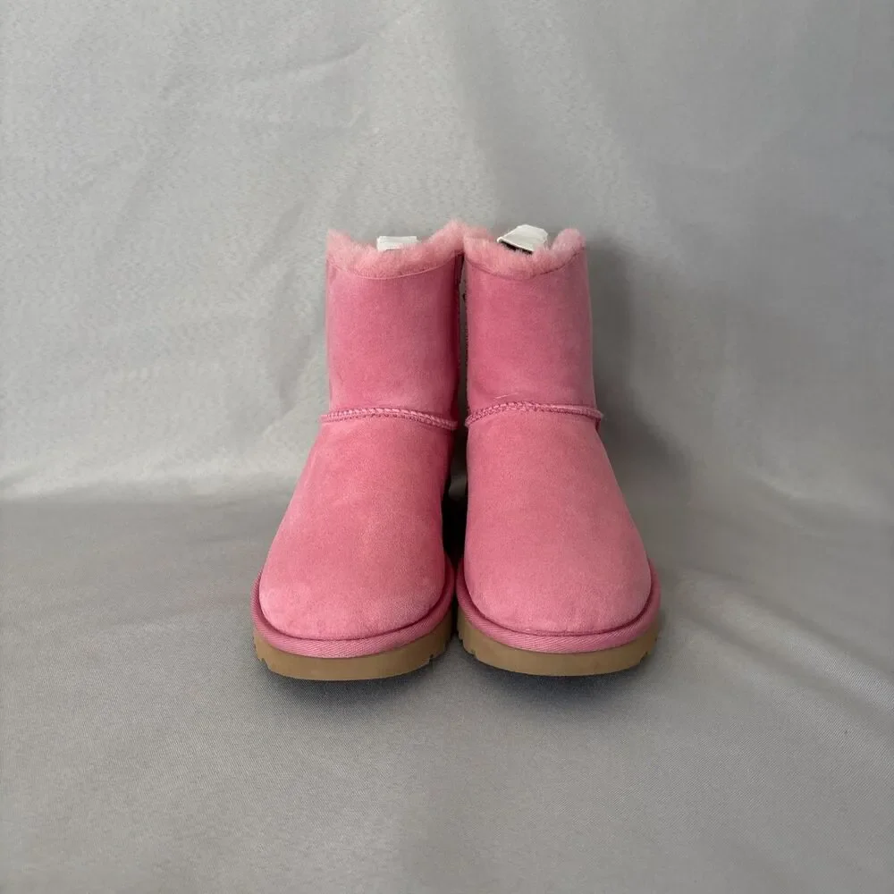 Womens UGG Boots Mini Bailey Bow WBRR Pink Sz 7 Suede Coquette Festival Sold Out - Picture 3 of 15